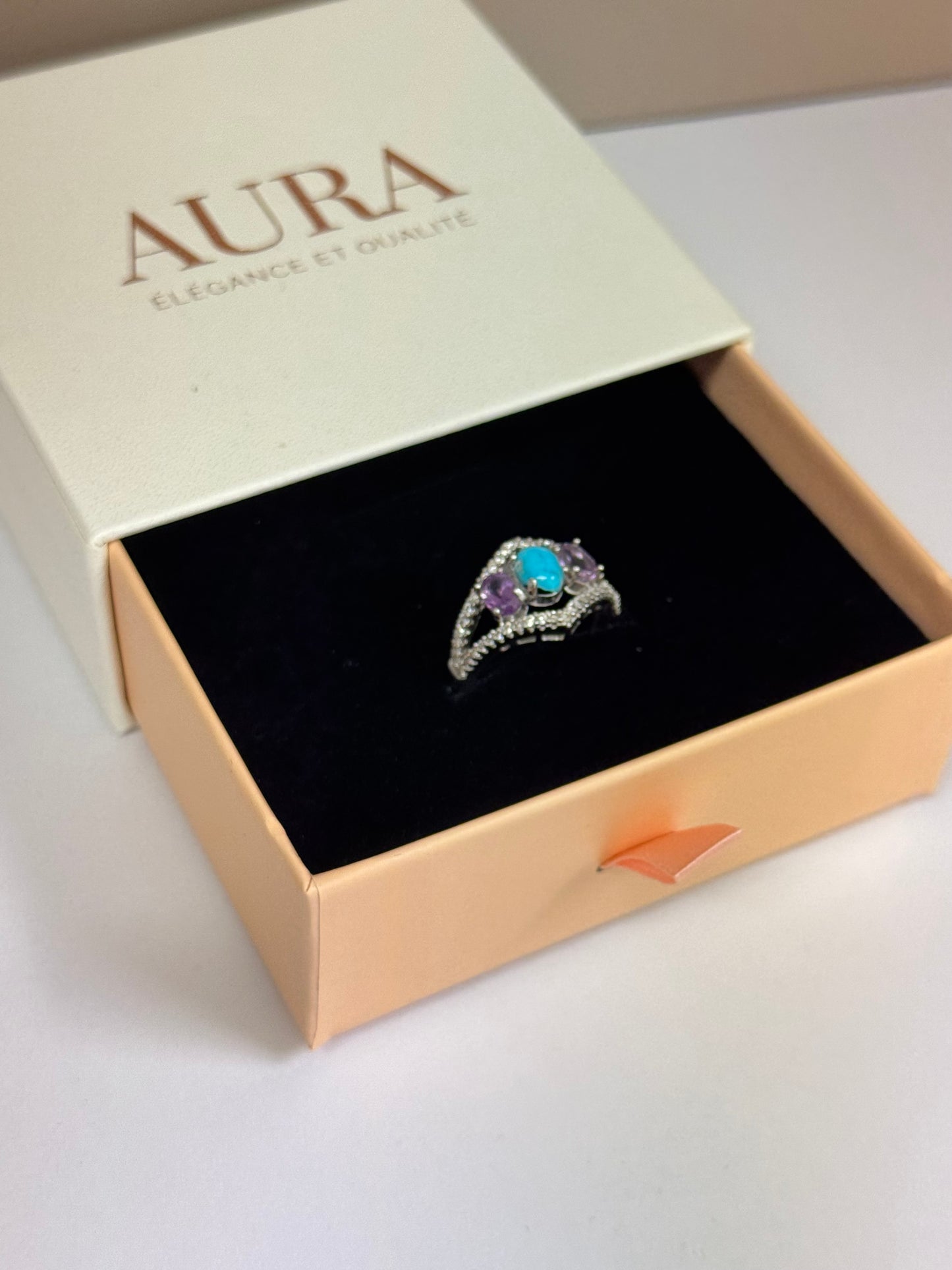 Bague Trilogie Céleste (Turquoise & Améthystes)