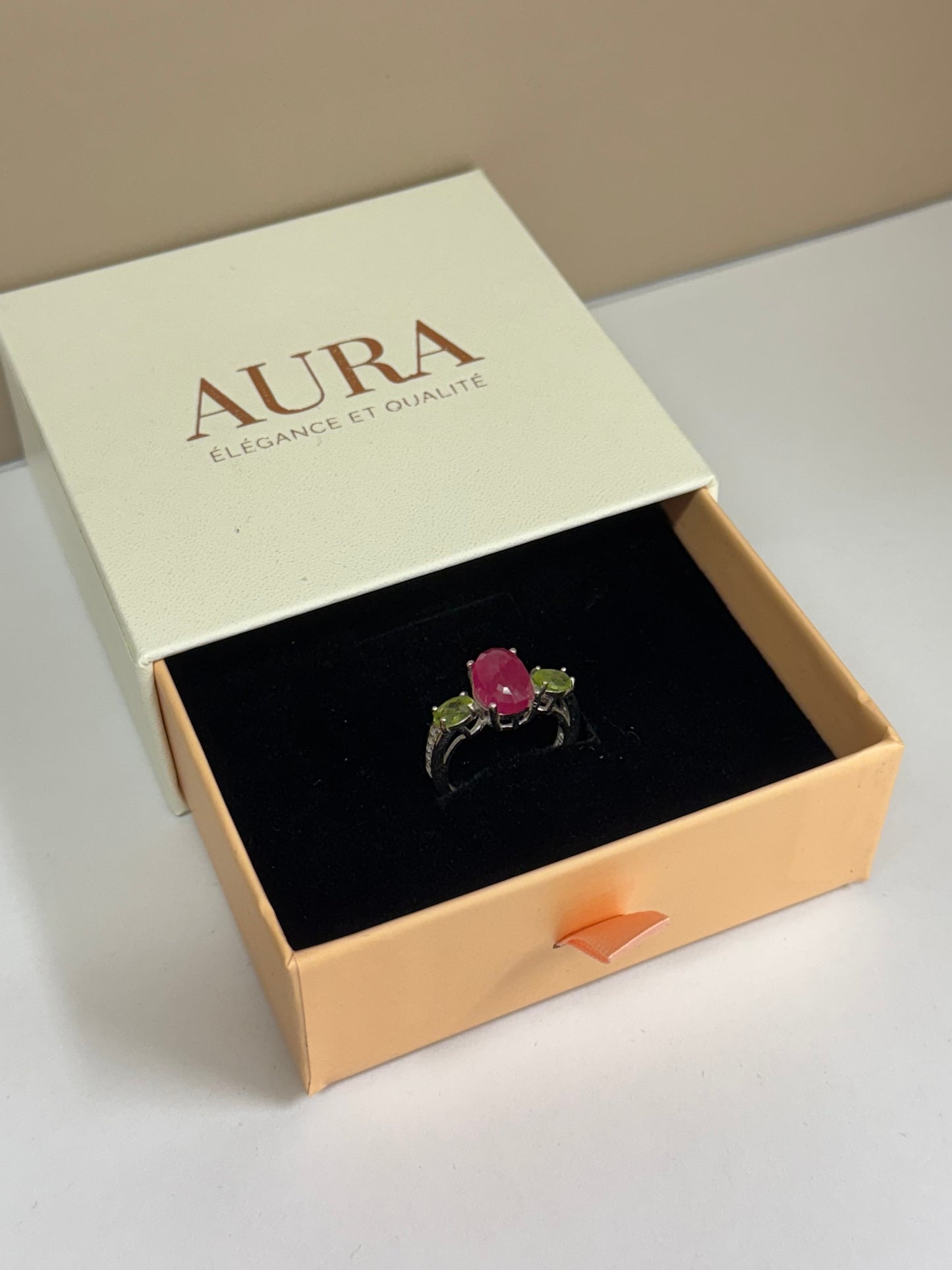 Bague Rosée Royale (Tourmaline Rose & Péridots)