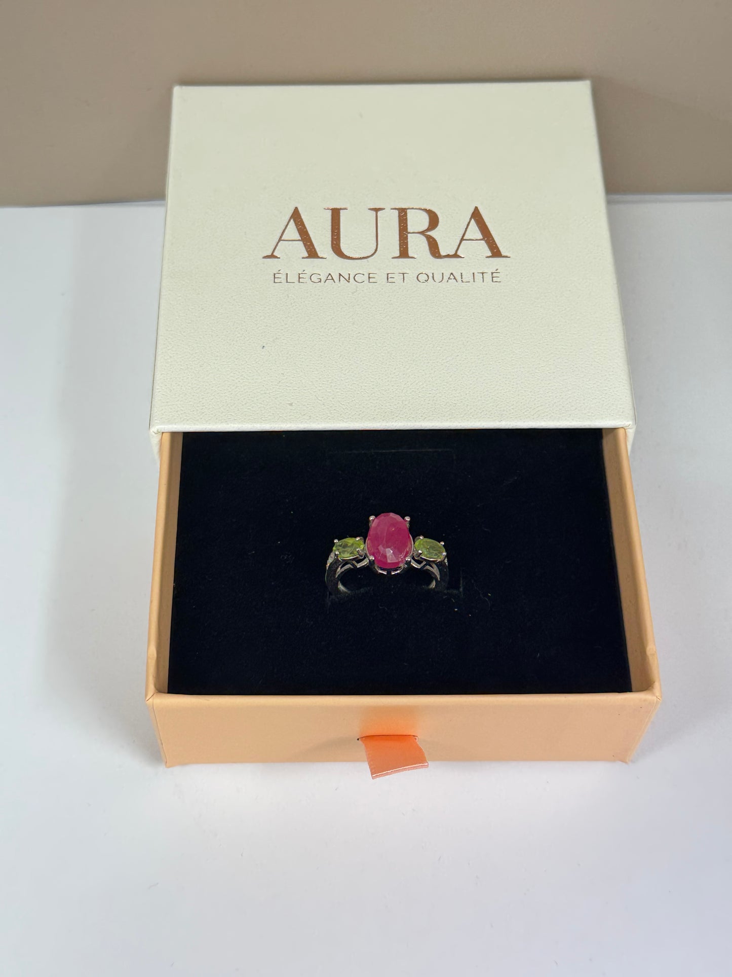 Bague Rosée Royale (Tourmaline Rose & Péridots)