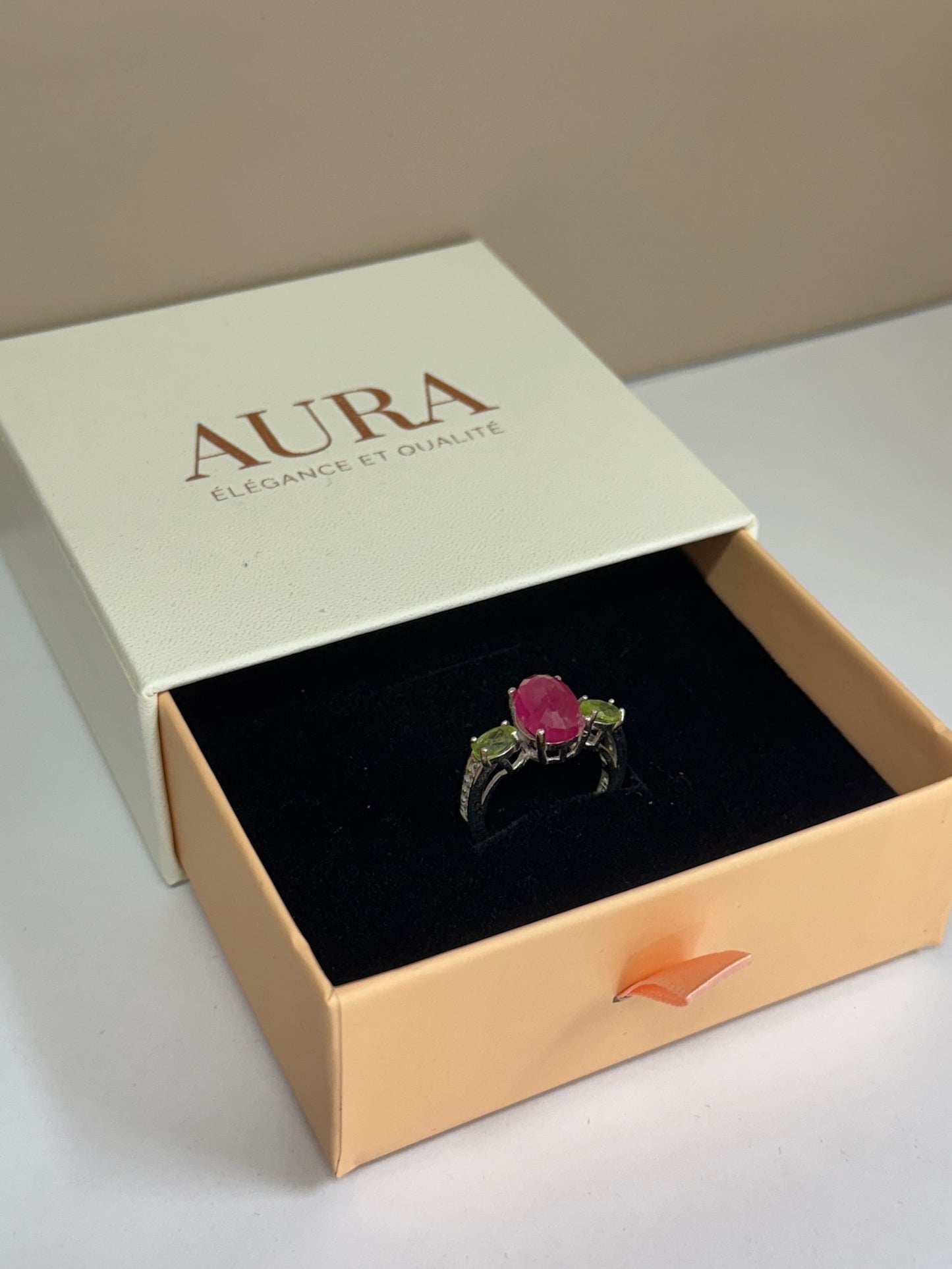 Bague Rosée Royale (Tourmaline Rose & Péridots)