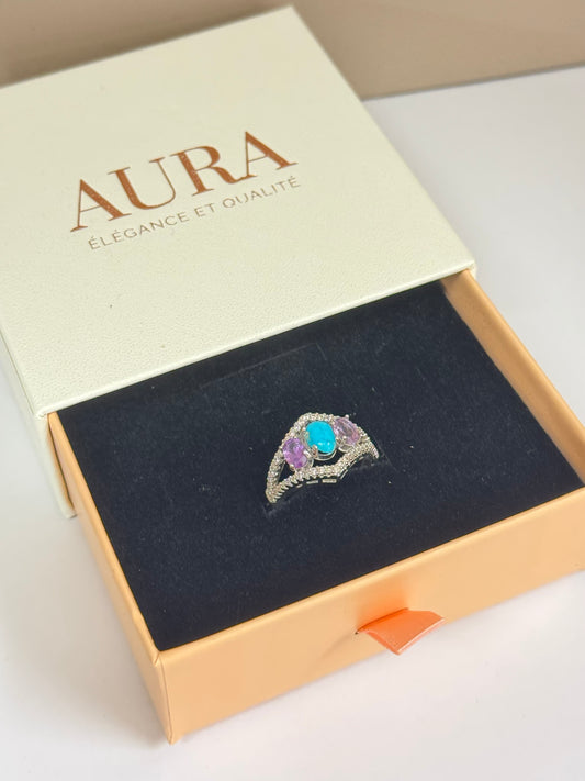 Bague Trilogie Céleste  (Turquoise & Améthystes)