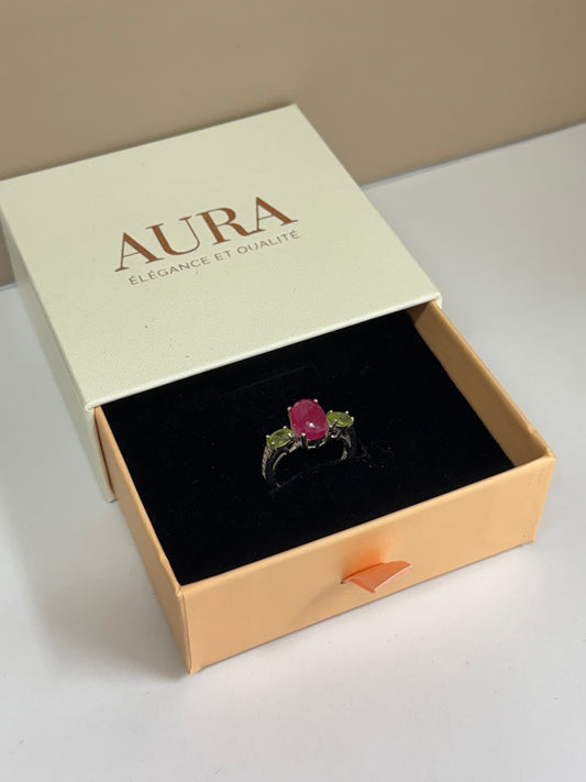 Bague Rosée Royale (Tourmaline Rose & Péridots)