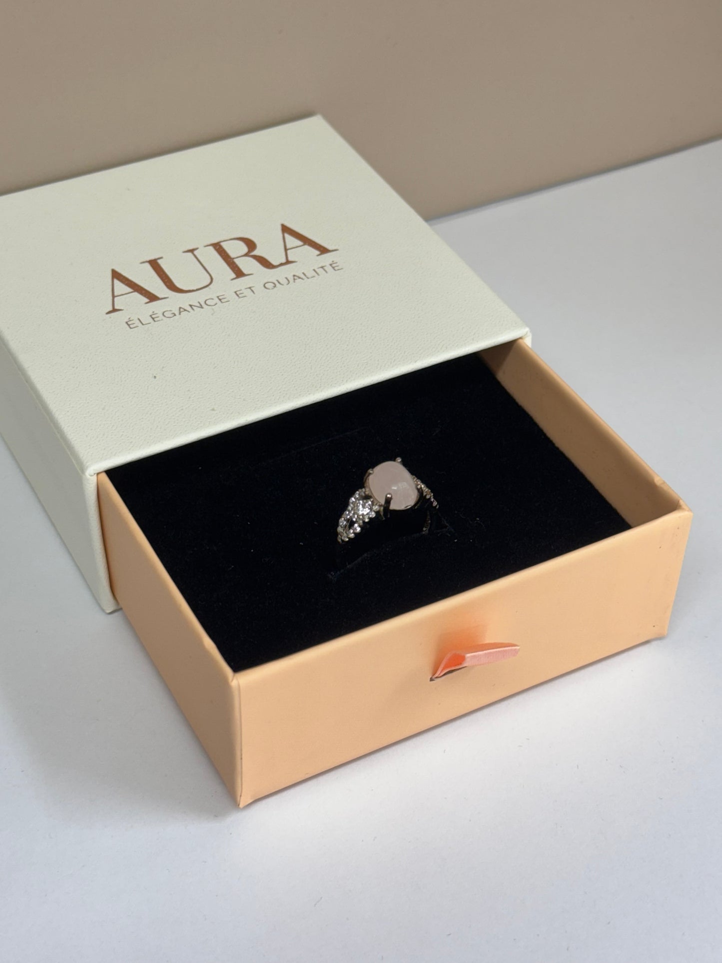 Bague Rose d’Aura (Quartz Rose & Zircons)