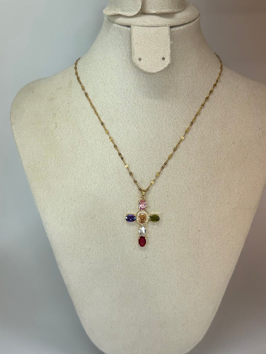 Collier Croix Multicolore – Éclat Arc-en-Ciel