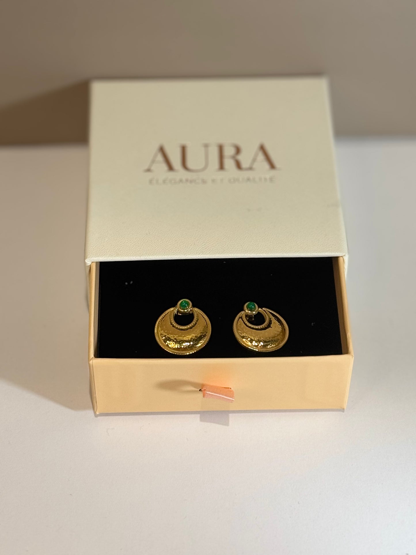 Boucles d'Oreilles Lune d'Émeraude